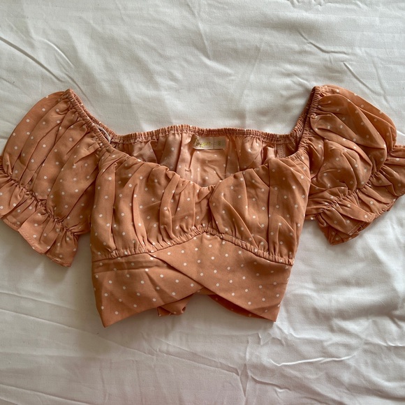 Pilcro Tops - Hello Molly Australian Line - Blossom peach polka-dot twist-front top. Size S